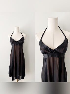 Vintage BCBGMAXAZRIA 100% Silk Halter Midi Dress